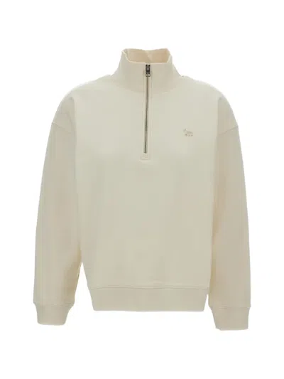 Maison Kitsuné Ribbed-trim Half-zip Sweatshirt In Neutral
