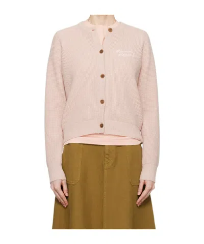 Maison Kitsuné Round-collar And Long-sleeved Knitted Cardigan In Nude