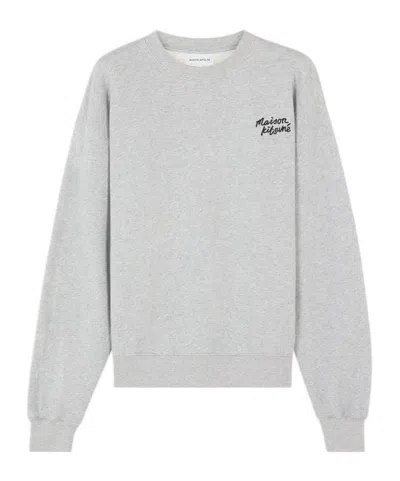 Maison Kitsuné Round-collar Long-sleeve Hoodie In White
