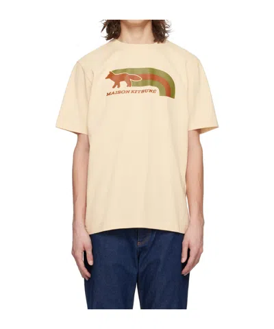 Maison Kitsuné Round Collar Printed T-shirt In Nude