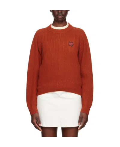 Maison Kitsuné Round Neck Shoulder Cuff Sweater In Red