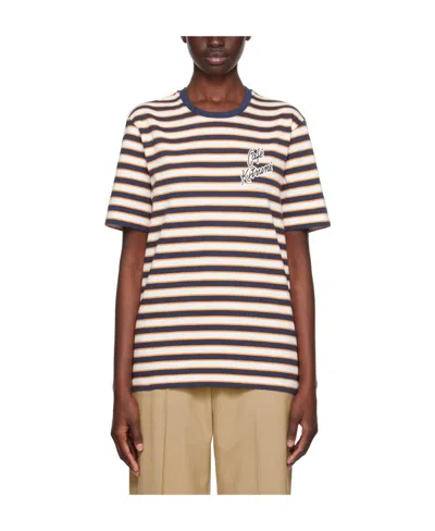 Maison Kitsuné Round Neck Striped T-shirt In Multicolor