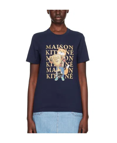 Maison Kitsuné Round-necked Logo T-shirt In Black