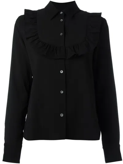 Maison Kitsuné Ruffled Panel Shirt In Black