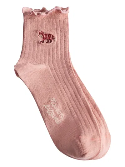 Maison Kitsuné Ruffled-top Embroidered Socks