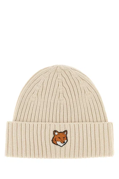 Maison Kitsuné Maison Kitsune Sand Cotton Beanie Hat In White
