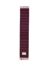 Maison Kitsuné Striped Logo Scarf Fringed Edges In Brown