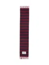 Maison Kitsuné Striped Logo Scarf Fringed Edges In Brown