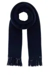 Maison Kitsuné Wool Scarf With Embroidered Detail And Fringed Ends In Blue