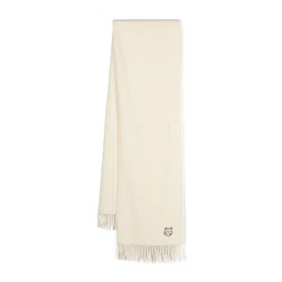 Maison Kitsuné Logo-embroidered Virgin Wool Scarf In White