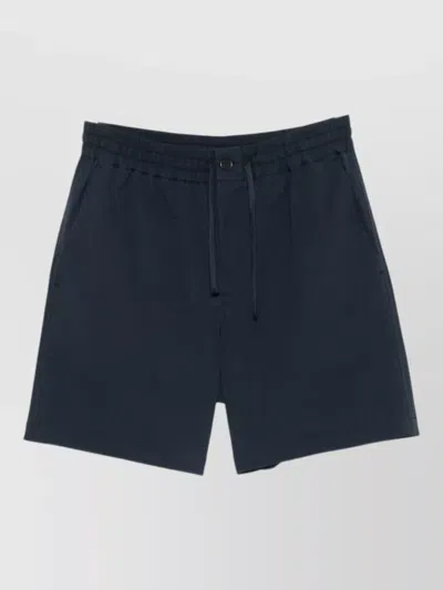 Maison Kitsuné Seersucker Beach Shorts Slash And Patch Pockets In Blue