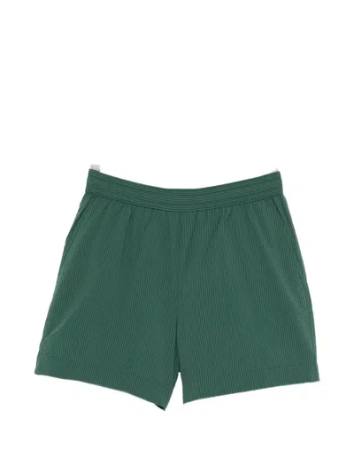 Maison Kitsuné Seersucker Logo-patch Swim Shorts In Green