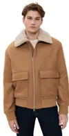 Maison Kitsuné Shearling-collar Pocket Jacket In Brown