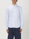 Maison Kitsuné Men's White Cotton Shirt With Fox Embroidery In Blau