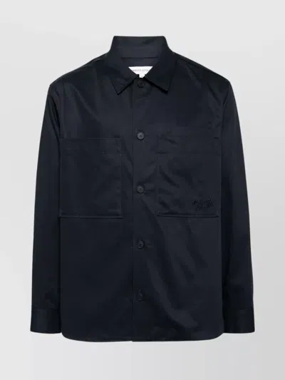 Maison Kitsuné Shirt With Curved Hem And Chest Pockets In Blue