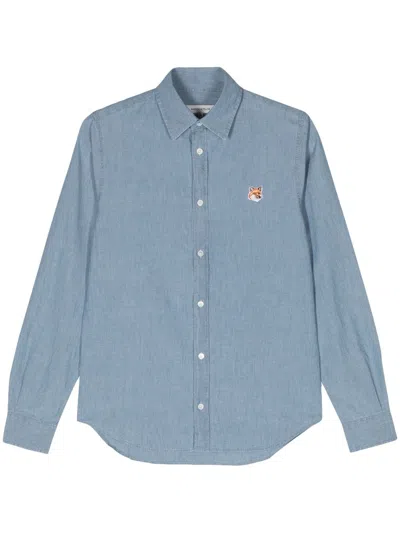 Maison Kitsuné Shirt With Fox Head Application In Blue