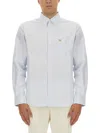 Maison Kitsuné Striped Shirt Featuring Logo Pocket In White