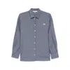 Maison Kitsuné Cotton Shirt With Buttoned-cuff Sleeves And Side Slits In Blue