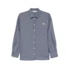 Maison Kitsuné Cotton Shirt With Buttoned-cuff Sleeves And Side Slits In Blue
