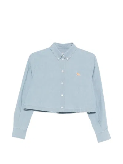 Maison Kitsuné Embroidered Cropped Shirt In Blue