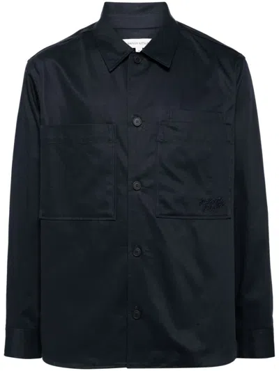 Maison Kitsuné Logo-embroidered Cotton Shirt In Deep Navy