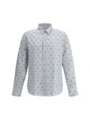 Maison Kitsuné Striped Shirt With Logos In Gray