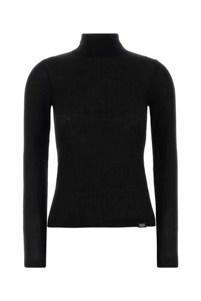 Maison Kitsuné Long Sleeve Ribbed Mock Neck Top In Black