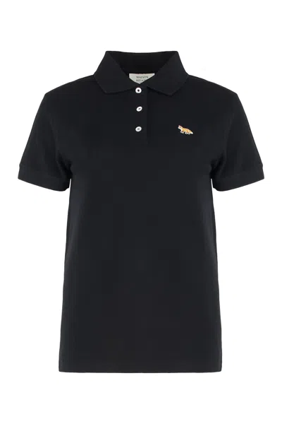 Maison Kitsuné Short-sleeve Polo Shirt In Cotton Piqué In Black