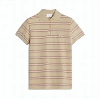 Maison Kitsuné Short-sleeved Polo Shirt In Soft Beige And Pink Stripes In Nude