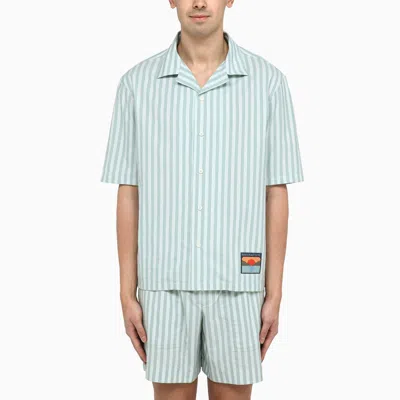 Maison Kitsuné Short-sleeved Striped Cotton Shirt In Blue