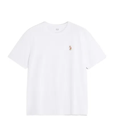 Maison Kitsuné White Crew Neck T-shirt With Patch Logo On The Front In Cotton Man