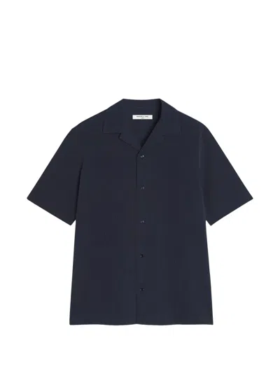 Maison Kitsuné Short-sleeved Resort Shirt In Textured Seersucker Cotton In Blue