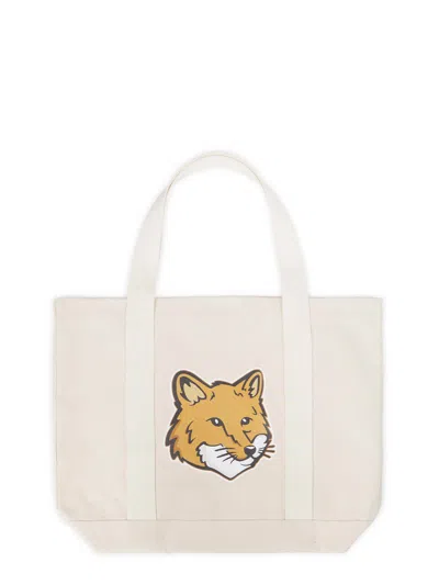 Maison Kitsuné Fox Head Tote Bag In Ecru