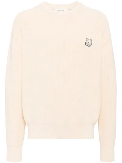 Maison Kitsuné Fox Head Tonal Patch Oversized Cotton Sweatshirt In Yellow