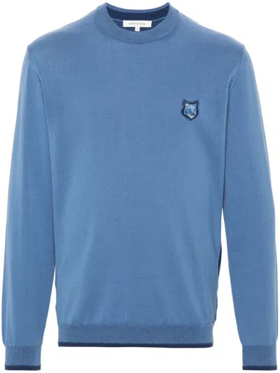 Maison Kitsuné Fox Head Crew Neck Jersey In Blue