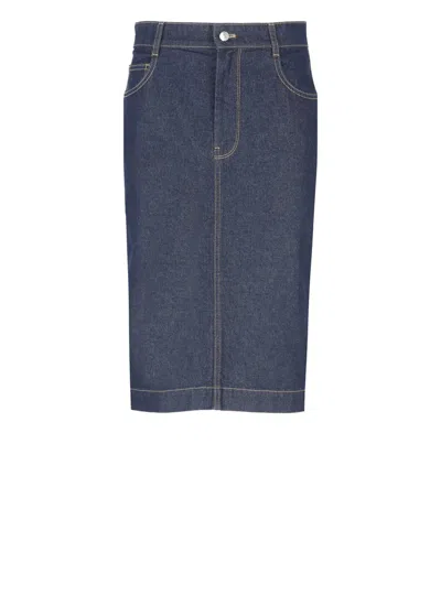 Maison Kitsuné Denim Midi Skirt In Blue