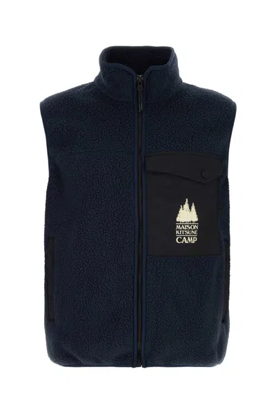 Maison Kitsuné Sleeveless Fleece Zip In Black