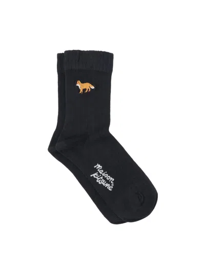 Maison Kitsuné Socks "baby Fox" In Black