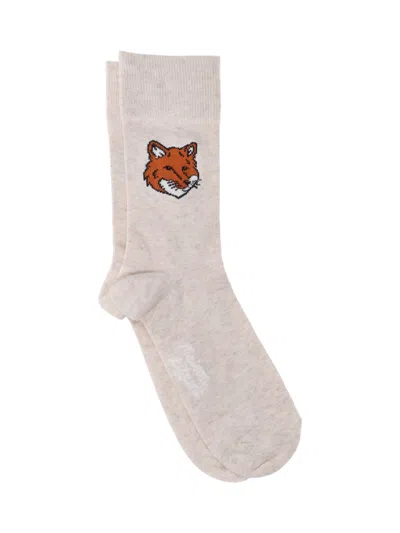Maison Kitsuné Socks "fox Head" In Sand