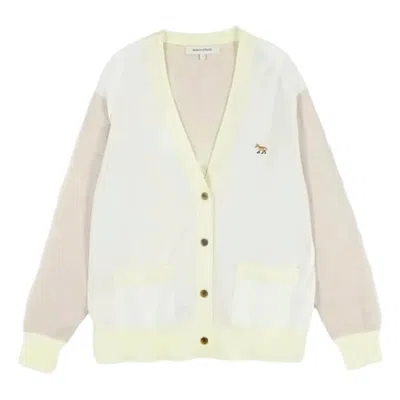 Maison Kitsuné Soft Wool Cardigan With Embroidered Fox Detail In Neutral
