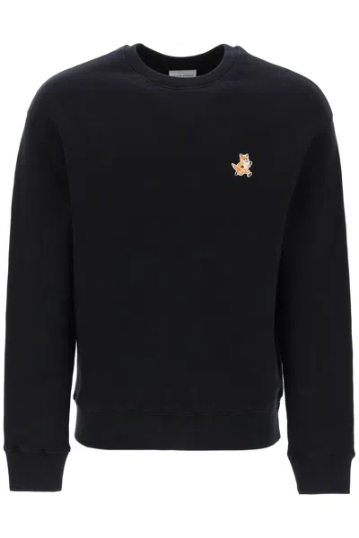 Maison Kitsuné Navy Cotton Crew Neck Sweatshirt With Iconic Logo In Blue