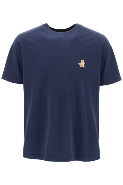 Maison Kitsuné Blue T-shirt With Logo Detail In Cotton Man