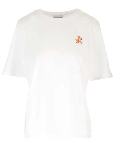 Maison Kitsuné White T-shirt With Speedy Fox Patch In Multicolor