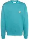 Maison Kitsuné Cotton Sweatshirt With Iconic Embroidered Logo On The Front In Blue