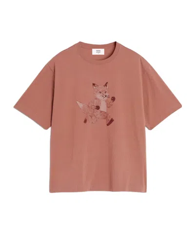 Maison Kitsuné Speedy Fox Printed Oversized T-shirt In Brown