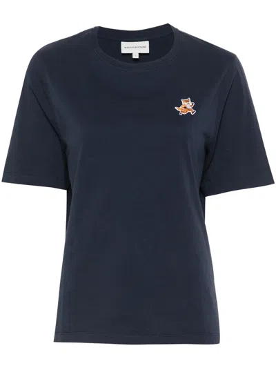 Maison Kitsuné Chillax Fox Patch Cotton T-shirt In Navy