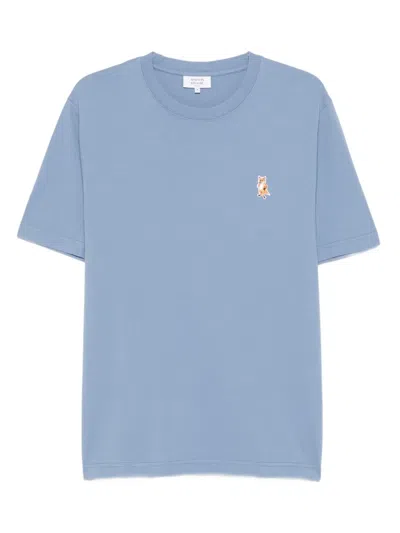 Maison Kitsuné Standing Fox-embroidered Cotton T-shirt In Blue
