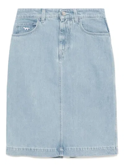 Maison Kitsuné Straight Denim Skirt In Blue