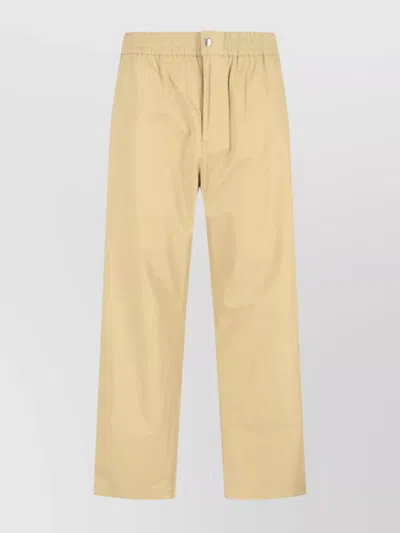 Maison Kitsuné Straight Trousers With Elastic Waistband And Pockets In Beige