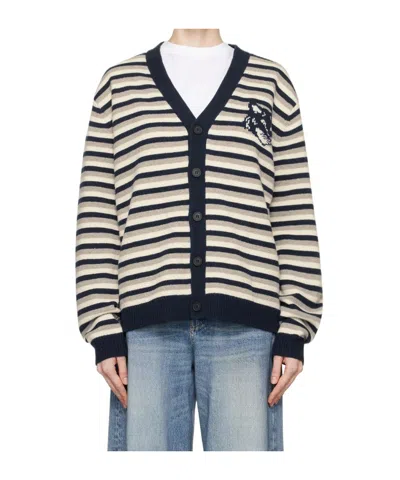 Maison Kitsuné Stripe Pattern Knitted Cardigan In Black